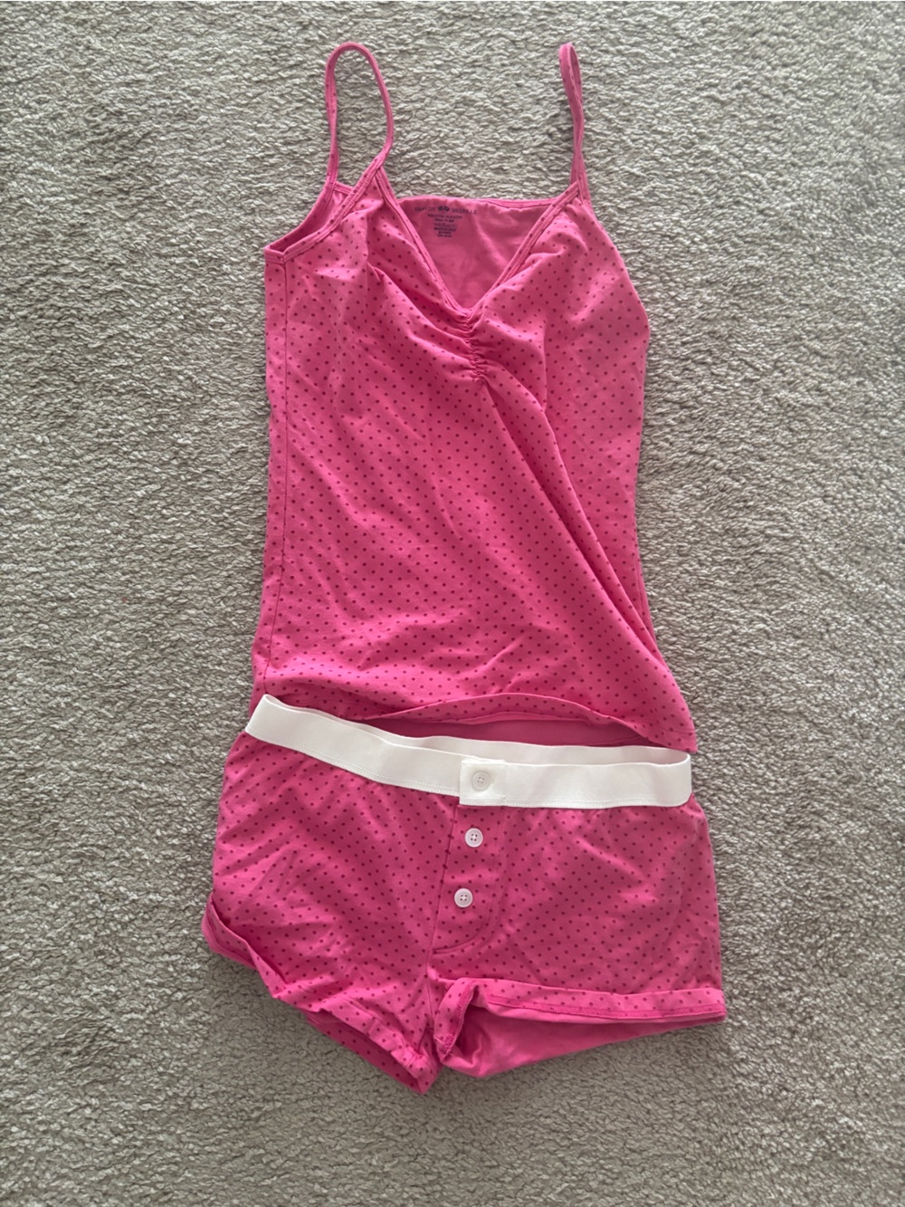 Brandy Melville Hot Pink Polka Dot Spaghetti Strap Tank and shorts set